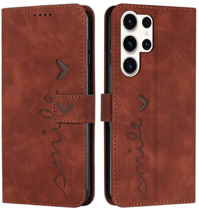Coverup Hoesje - Geschikt voor Samsung Galaxy S25 Ultra Hoesje - Coverup Smile Book Case - Bruin
