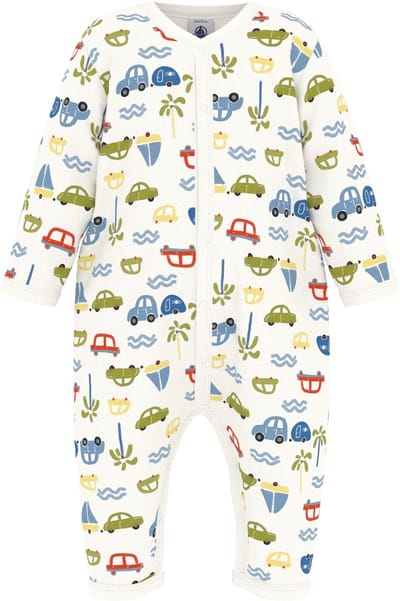 Petit Bateau Katoenen babypyjama zonder voetjes met autootjesprint Unisex Boxpak - Wit / Meerkleurig