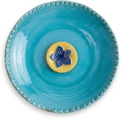 Keramisch Vogelbad - Decoratieve Kom - Vogels Voeren - Uniek Bloemontwerp - 31 cm breed - Blauw met bloemen