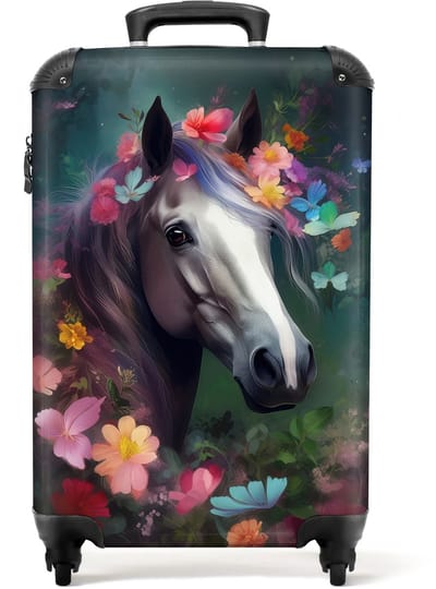 NoBoringSuitcases.com - Kinderkoffer - Paard - Natuur - Bloemen - Bos - Dieren - Past binnen 55x40x20 cm en 55x35x25 cm - Handbagage - Trolley op wieltjes - Reiskoffer met wielen - Rolkoffer - Kindertrolley meisje - Koffer kinderen