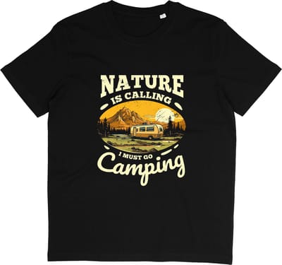 Dames Heren T Shirt - Camping Caravan Natuur - Zwart - Maat S