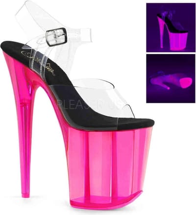 Pleaser - FLAMINGO808UVT Sandaal met enkelband, Paaldans schoenen - Paaldans schoenen - 35 Shoes - Roze/Transparant