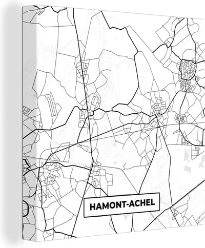 Canvas Schilderij Stadskaart – Zwart Wit - Kaart – Hamont Achel – België – Plattegrond - 20x20 cm - Wanddecoratie