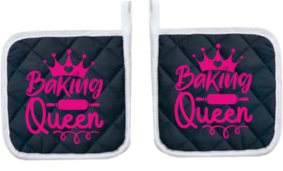 Eizook Pannenlappen 2 Stuks Navy Bedrukt - BAKING QUEEN In ROZE- Zacht Katoen met Polyester Pannenonderzetter Hittebestendige Pannenlap tot 250°C