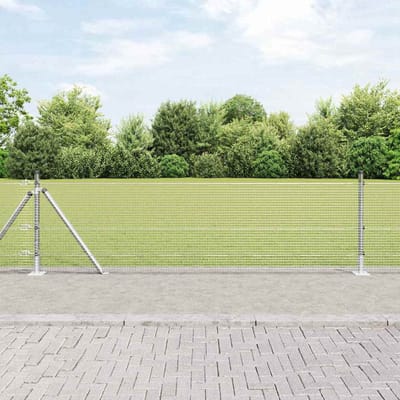 vidaXL - gelast - draadhek - met - betonnen - voetstuk - 10 - x - 0,4 - m - zilver - Mesh