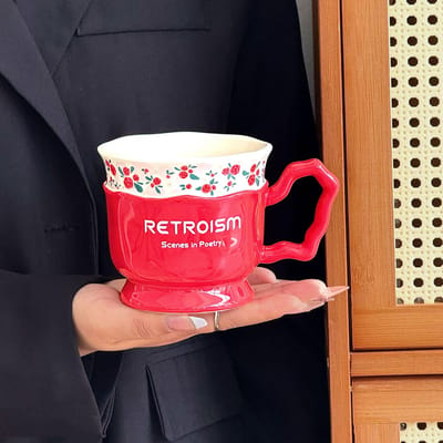 Retro Kleine Bloemige Keramische Mok Chique Kantoor Ontbijt Koffiekop Vakantiecadeau Moeder en Zus 401-500ml
