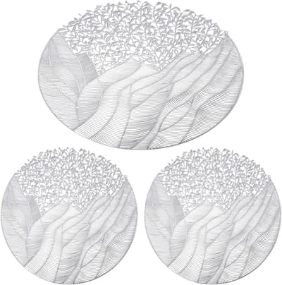 Set van 3 ronde placemats met bloemenmotief (40 x 40 cm) – hittebestendige placemats, geschikt voor hotels, woningen en restaurants, maar ook voor housewarmings, bruiloften en feestjes.