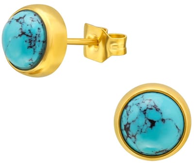 CS Joy - ronde oorbellen - Chirurgisch staal - 7 mm - turquoise - ip/pvd gold plated