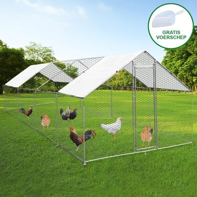 Kippenren vrijstaand - zilver - 3x8x2m - gratis dakhoezen