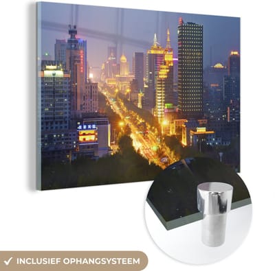 ® Glasschilderij 180x120 cm - Schilderij acrylglas - Schitterende verlichting in de starten van de Chinese stad Changchun - Foto op glas - Muurdecoratie woonkamer - Wanddecoratie slaapkamer - Schilderijen