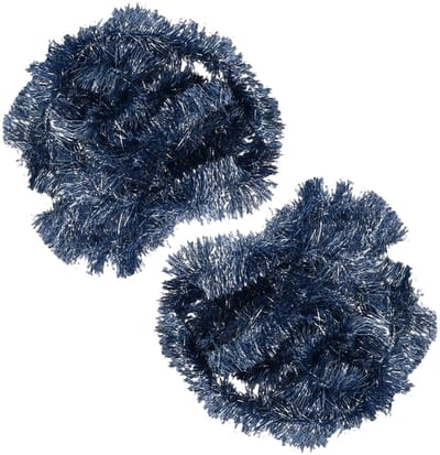 2x decoris kerstslinger-guirlande - donkerblauw - glanzend lametta - 270 cm