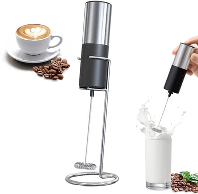 Elektrische Melkopschuimer - Melkopschuimer - Melk Opschuimer Handmatig - Mini melkmixer - Met standaard - Zonder Stekker - Handig op de Camping - Zwart