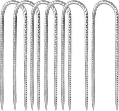 6 stuks stalen grondankers, U-vormige versterkingsharingen, 30 cm, verzinkte grondankers, grondankers voor camping, voetbalnetten, paviljoenen, trampoline