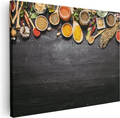 Artaza Canvas Schilderij Specerijen - 40x30 cm - Klein - Keuken Wanddecoratie - Muurdecoratie Kruiden - Kamer Accessoires
