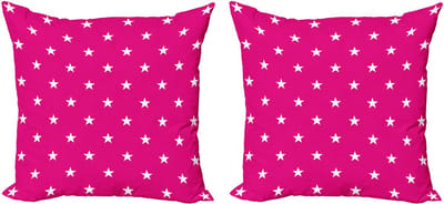 ABAKUHAUS Felroze decoratieve kussenhoes, 2 stuks, witte sterr meisjesachtig, 45x45 cm, roze wit