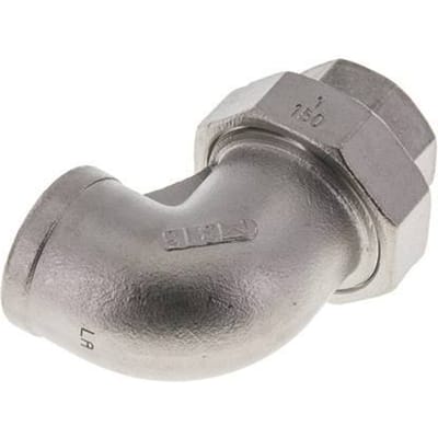 90° L-Koppeling Wartelmoer Rp1'' Binnendraad RVS Vlakke Afdichting PTFE 16bar