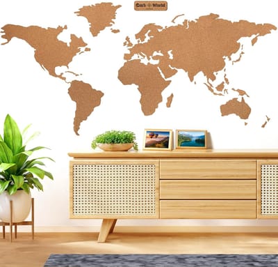 Kurk Wereldkaart - XXL Prikbord - Wanddecoratie - Robinson projectie - 210x105 cm - Natuurlijk Kurk