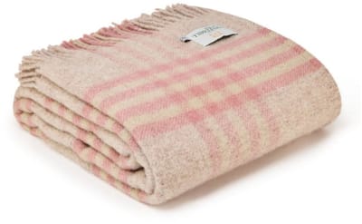 Sprei Grote Schotse Ruit Oud Roze (Dusky Pink) - 140x240 - Nieuw Wol - Tweedmill UK