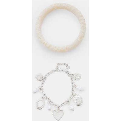 Stradivarius Set van 2 gecombineerde armbanden met bedels  Grijs OS