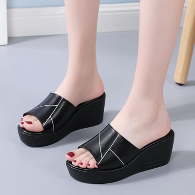 Dames lichtgewicht instappers comfortabele platform open teen sandalen mode effen kleur casual wandelschoenen zomer strand schoenen 37 zwart