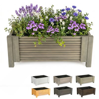 BOGATECO Houten Bloembak met Worteldoek 39x79x30 cm - Modulaire Plantenbak voor Tuin en Terras - 6 Kleuren Beschikbaar - Groengrijs