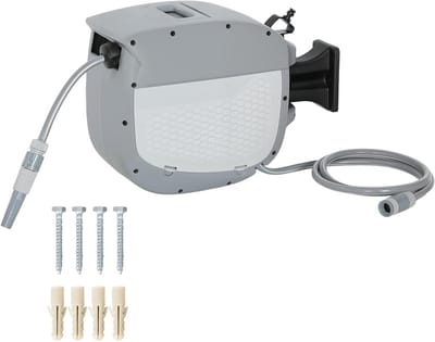 Slanghaspel Tuinslang - Automatisch oprollen - Tuinonderhoud Gemak - 180° Zwenkbaar - 20 Meter Slang - Grijs