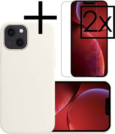 Hoesje - Met 2x Screenprotector - Geschikt voor Apple iPhone 14 - Sterk & Shockproof - Back Cover - Siliconen Case - Telefoon Hoes - Wit