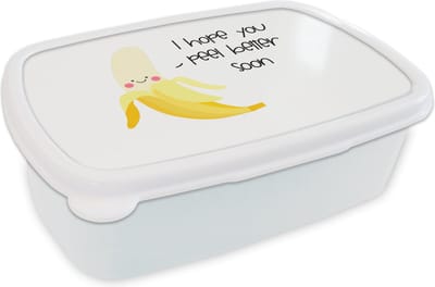 Broodtrommel Wit - Lunchbox - Brooddoos - Beterschap - Quotes - Banaan - 18x12x6 cm - Volwassenen