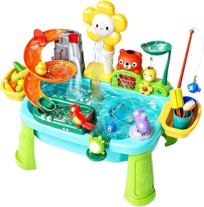 Waterspeeltafel Kinderen - Watertafel Buitenspelen - Zintuiglijk Leren - Elektrische Draaikraan - 45 x 15 x 33.5 cm - Blauw