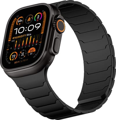 iDenn Magnetisch Siliconen Bandje Zwart geschikt voor Apple Watch - Siliconen Sport bandje - Zwart - Voor Apple iWatch Ultra 12/11/10/9/8/7/6/5/4/3/ alle SE - 44/45/46/49 mm