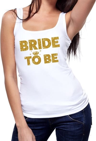 Bride to be gouden vrijgezellenfeest tanktop / mouwloos shirt wit dames - bruid shirt - Vrijgezellenfeest kleding S