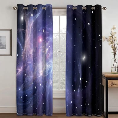 3D Digitale Print Ster Gordijnen Voor Woonkamer Slaapkamer Persoonlijkheid Kinderen Modern Dun Polyester Zwart Marineblauw Raam Gordijnen 100W130H(CM)40x51in&Hook