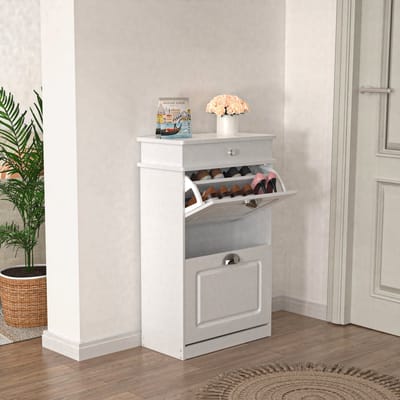 PIPIPOXER- Schoenenkast met 2 kleppen - Schoenenbank - Schoenenrek -53x22x85cm, Wit