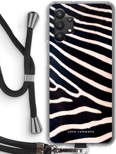 Hoesje met koord geschikt voor Samsung Galaxy A32 5G hoesje met Koord - Zebra - Telefoonhoesje met Zwart Koord - Bescherming aan alle Kanten en Over de Schermrand