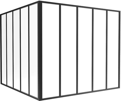 Vente-unique Glazen hoekbinnenraam met industriële stijl van gepoedercoat aluminium - L150 x L150 x H130 - Zwart - BAYVIEW