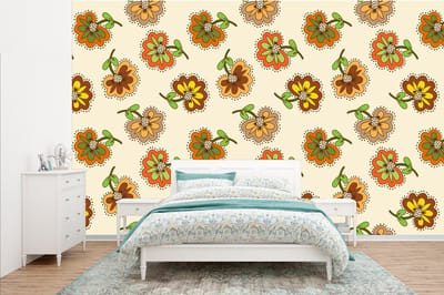 Behang - Fotobehang Design - Bloemen - Retro - Vintage - Breedte 385 cm x hoogte 240 cm