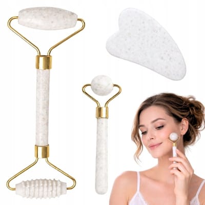 Jade Roller Set 3-in-1 – Face Roller, Gua Sha & Gezichtsmassage Tool – Natuurlijke Huidverzorging – Anti-Puffiness & Glow – Beauty Massage Set