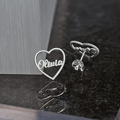 Gepersonaliseerde Hart Naam Stud Oorbellen Voor Vrouwen Goudkleurig Roestvrij Staal Custom Hart Naam Oorbel Bruiloft Sieraden Cadeau black