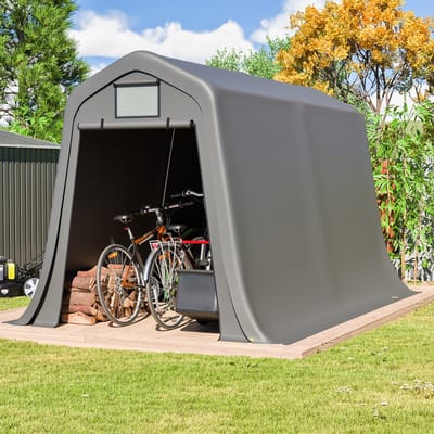 MODFU - Gereedschapsschuur - Met Roldeur En Ventilatieopening - Voor Tuinopslag - PE En Verzinkt Staal - Donkergrijs - 366 X 213 X 225 Cm