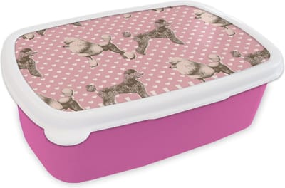 Broodtrommel Roze - Lunchbox - Brooddoos - Hart - Poedel - Patroon - 18x12x6 cm - Kinderen - Meisje