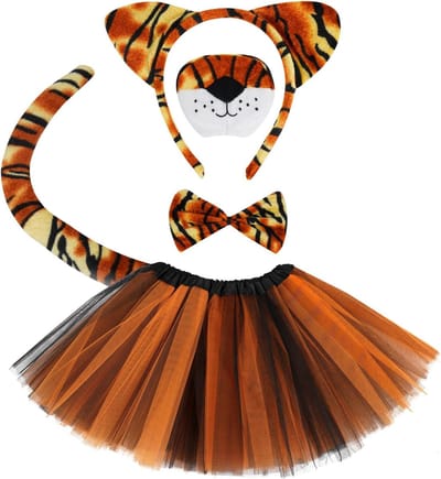 Set van 5 Dieren Kostuums voor Kinderen met Tutu Rok, Oren, Neus, Strik en Staart voor Carnaval en Halloween Feestjes