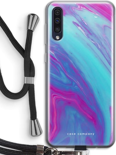 Hoesje met koord geschikt voor Samsung Galaxy A50 hoesje met Koord - Zweverige regenboog - Telefoonhoesje met Zwart Koord - Bescherming aan alle Kanten en Over de Schermrand