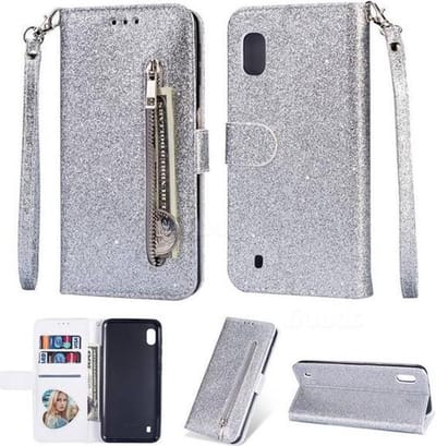 LuxeBass Hoesje geschikt voor Samsung Galaxy A01 Glitter Bookcase hoesje Portemonnee met rits - Rose Goud - telefoonhoes - gsm hoes - telefoonhoesjes