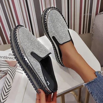 Dames Crystal Espadrilles Strass Casual ademende platformschoenen Dames platte loafers 42 gray