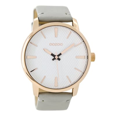 OOZOO Timepieces - Rosé goudkleurige horloge met steengrijze leren band - C9020