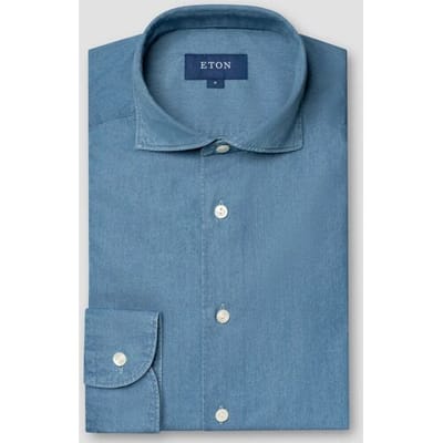Eton Overhemd Garment Washed Lightweight Denim Twill Blauw / male