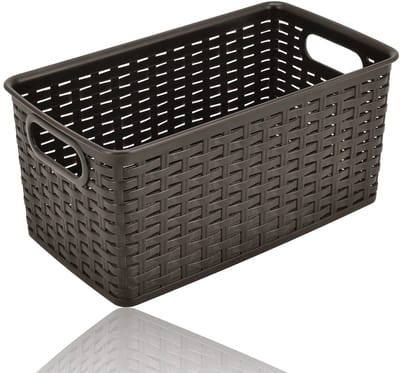 Opbergmand 5L Kunststof – Rattan Design – 28x15x13 cm – Mandjes Riet Look – Keukenkast en Kledingkast Organizer