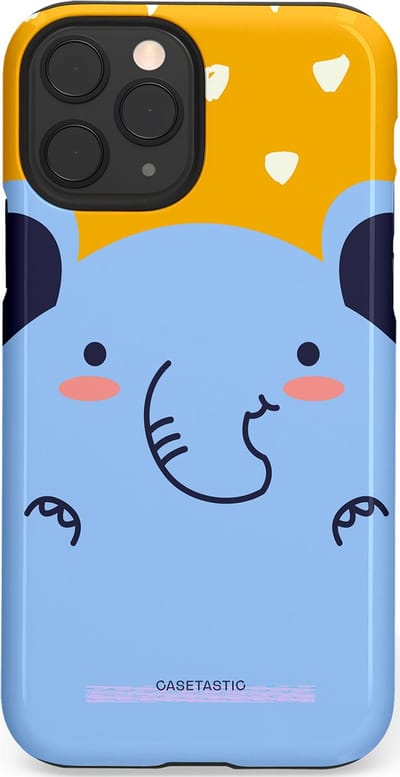 Casetastic hoesje geschikt voor Apple iPhone 11 Pro - Dubbellaagse bescherming - Knuffel van olifant - Fashion Case - Lichtblauw Okergeel