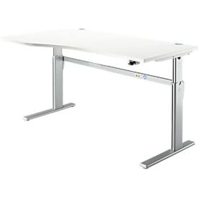 Standaard bureau, elektrisch in hoogte verstelbaar, vrije vorm, bevestiging links, C-poot, B 1800 x D 1000/800 x H 725-1185 mm, wit/blank aluminium
