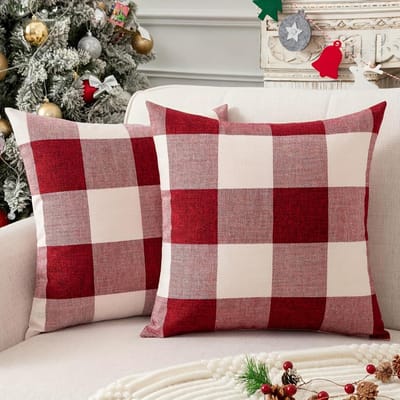 Housses de coussin décoratives de Noël à carreaux Buffalo, Rouge de Noël, Noir et Beige Ferme Housse de coussin de canapé 1pc rouge